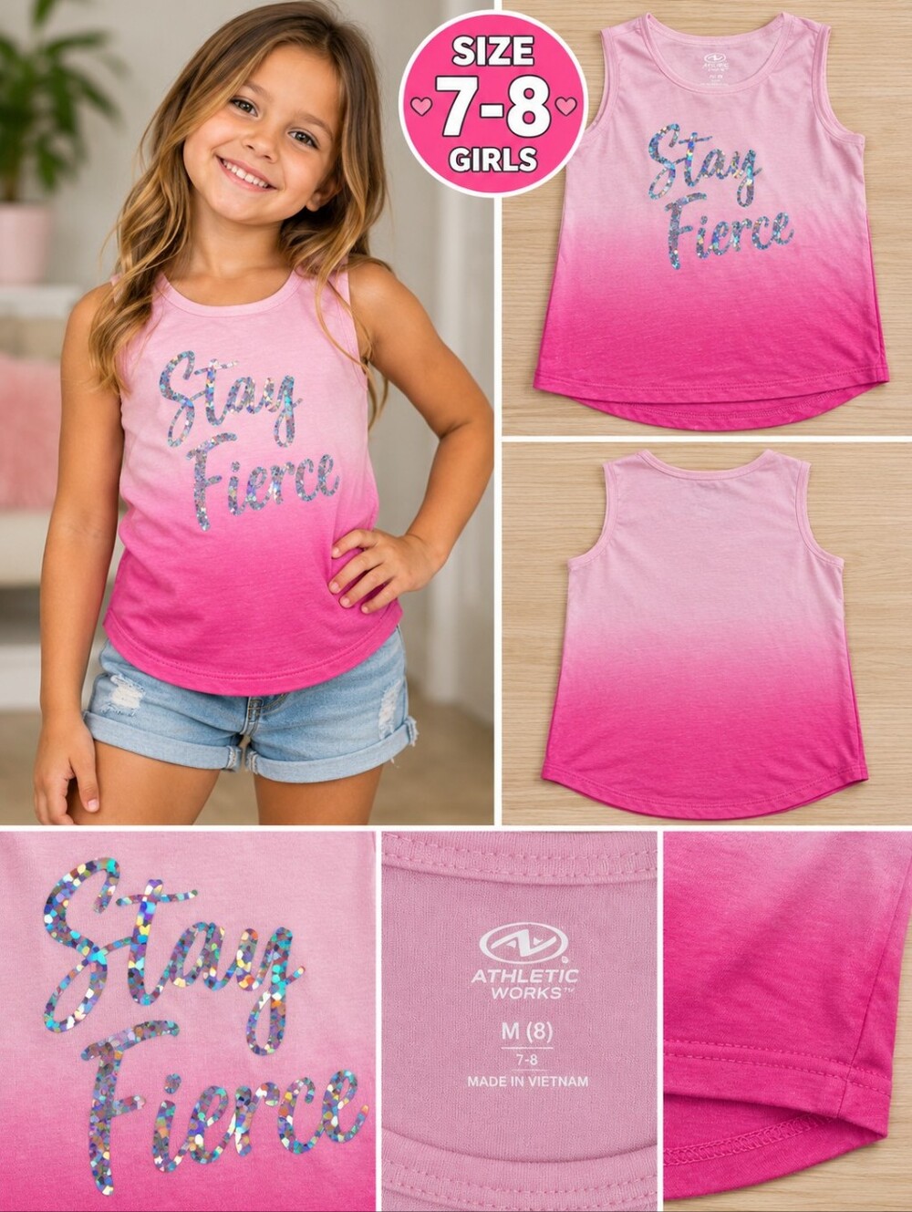 New athletic works girls 7-8 Pink fierce tank top #34
